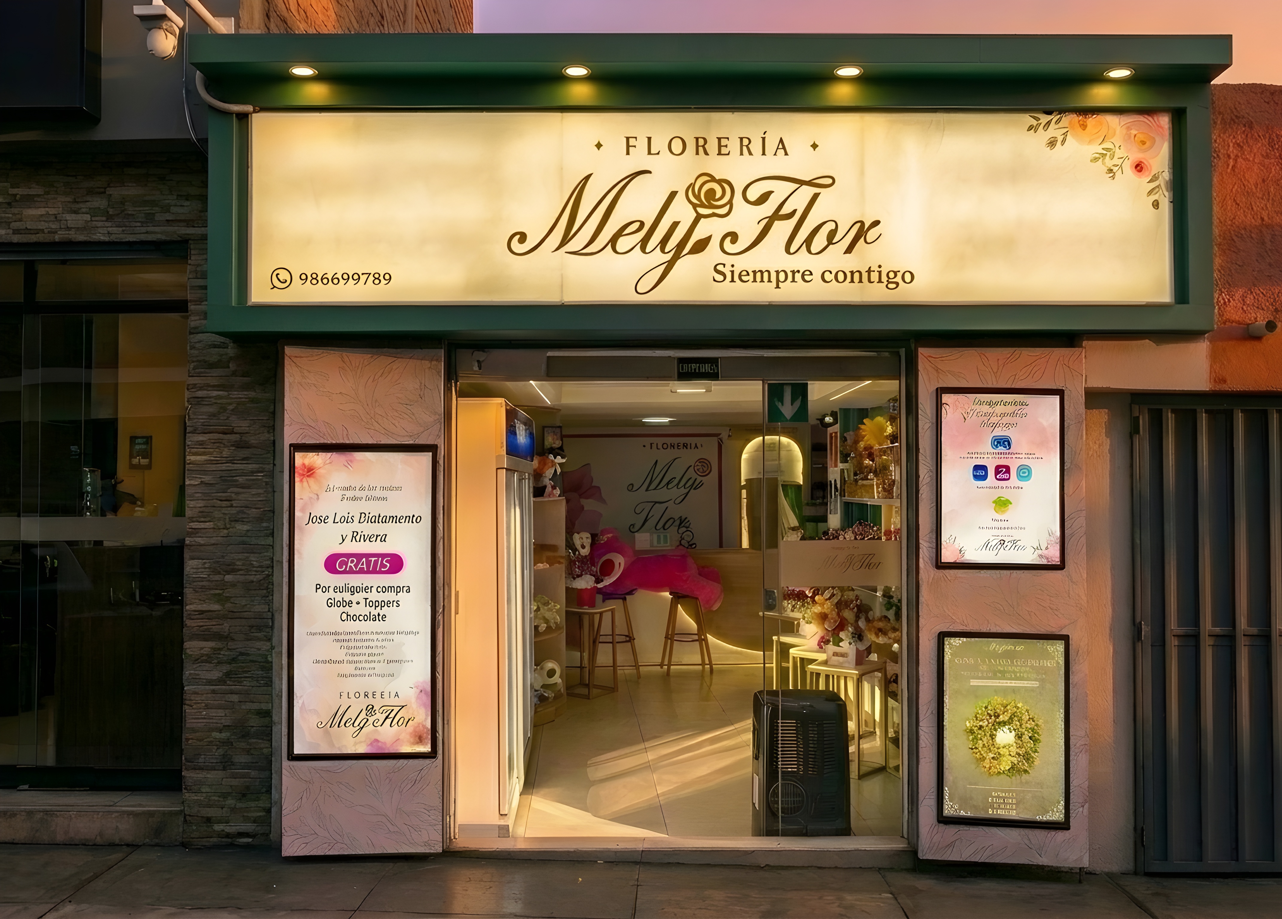Fachada del nuevo local Mely Flor en J.L.B.R. con interior visible