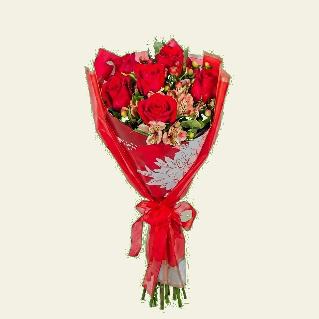 Ramo Dulce de rosas rojas, follajes y papel coreano · Mely Flor