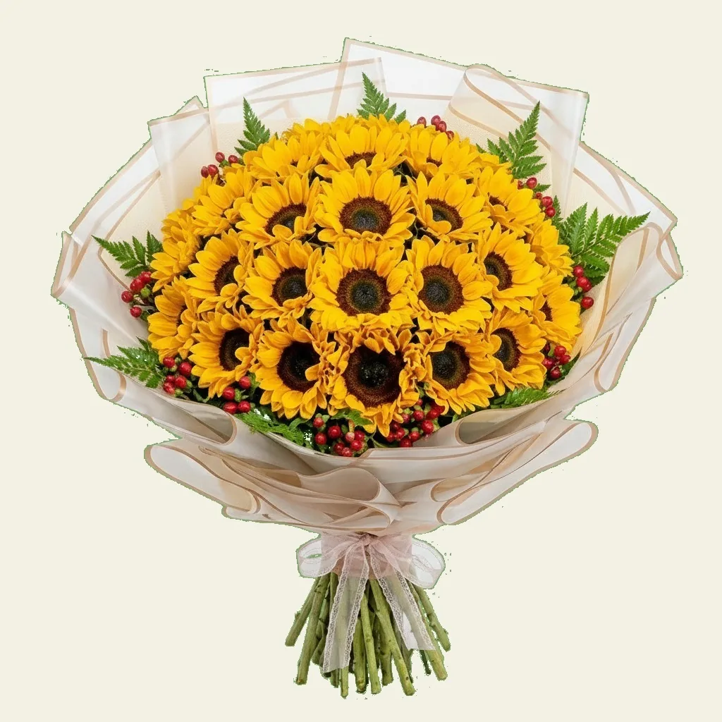 Ramo Risueña de girasoles con follajes · Mely Flor